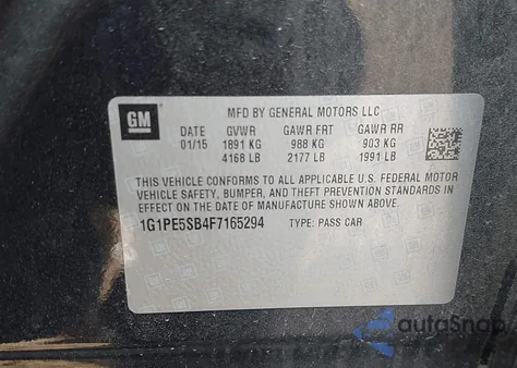 2015 Chevrolet Cruze 2Lt Auto z USA, uszkodzony, nr VIN 1G1PE5SB4F7165294